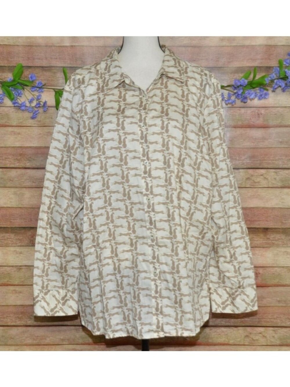 Foxcroft Davis Long Sleeve Leopard Shirt Non-Iron Size 22W 100% Cotton